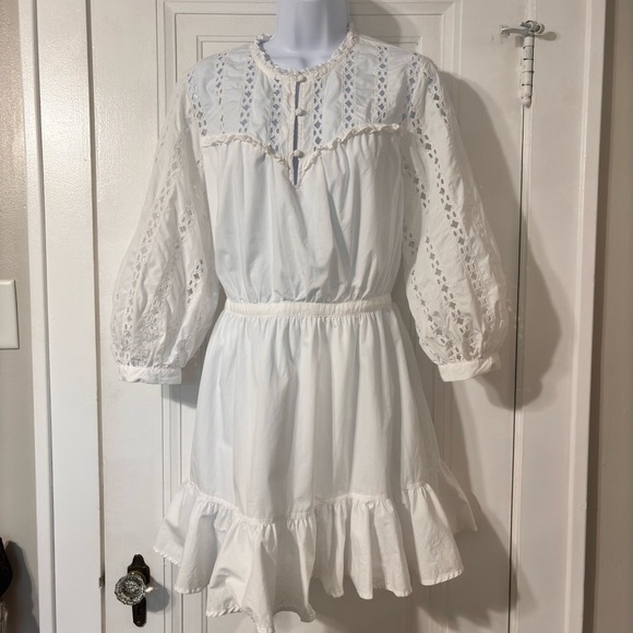 Something Navy White Ruffle Long Sleeve Eyelet
Mini Dress Size Small  NWT - Picture 4 of 10